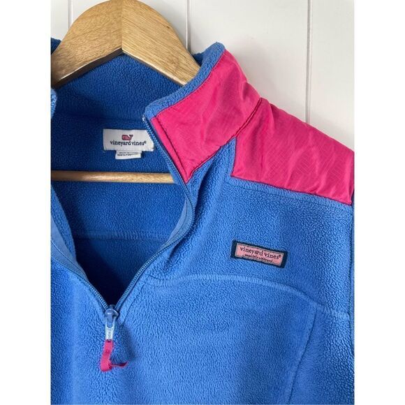 VINEYARD VINES Fleece Jacket 1/4 Zip Cornflower Blue Pink Colorblock M - Picture 2 of 10